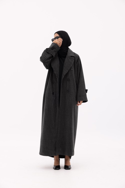 Manteau Sézanne rayé gris