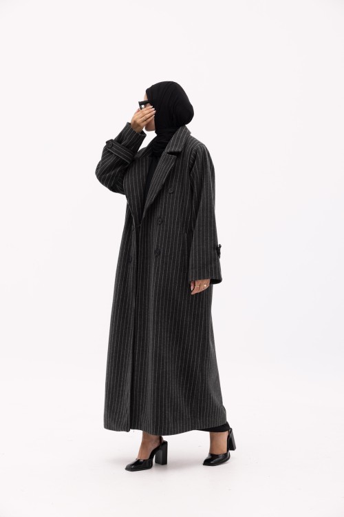 Manteau Sézanne rayé gris
