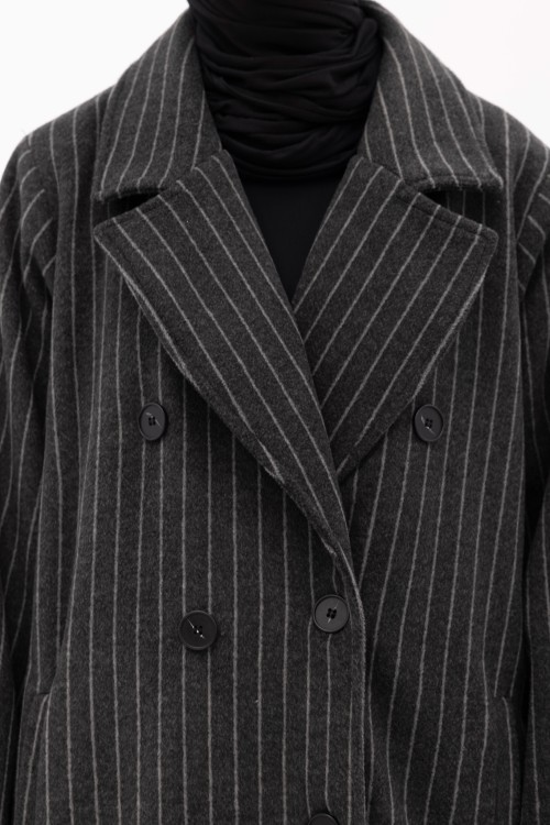 Manteau Sézanne rayé gris