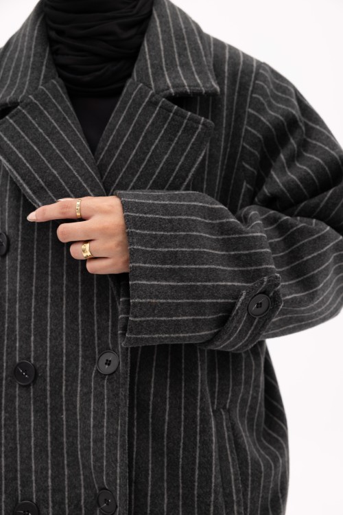 Manteau Sézanne rayé gris