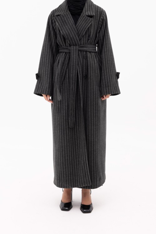 Manteau Sézanne rayé gris