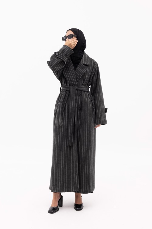 Manteau Sézanne rayé gris