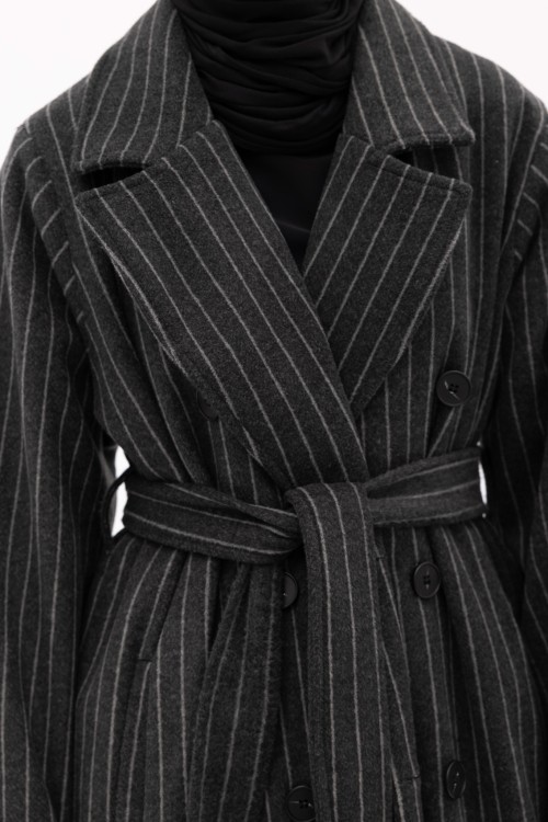 Manteau Sézanne rayé gris