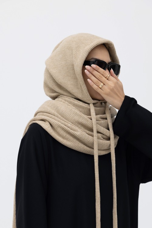 x Cagoule en maille côtelée beige