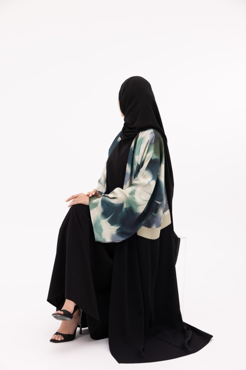 Abaya Valeria fleurie vert