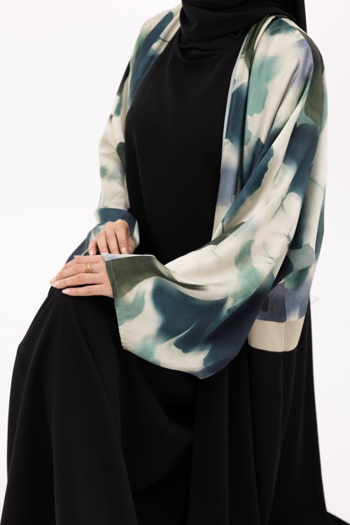 Abaya Valeria fleurie vert