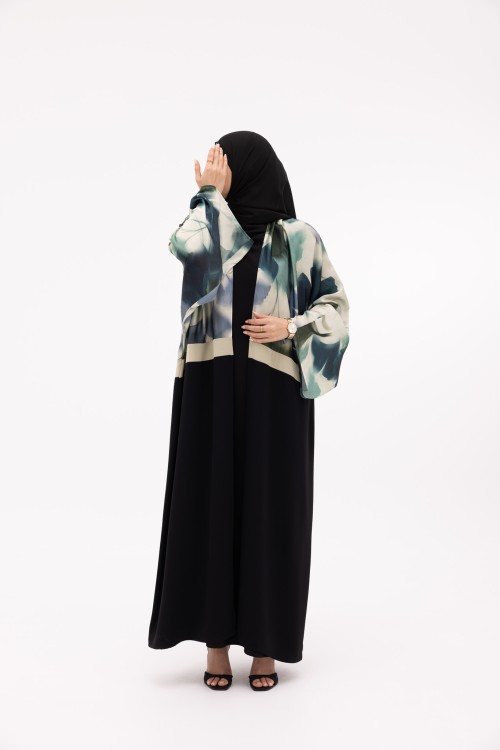 Abaya Valeria fleurie vert