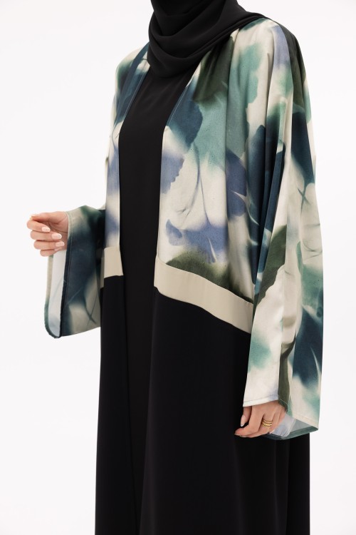 Abaya Valeria fleurie vert