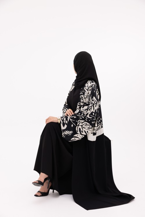 Abaya Valeria fleurie noir