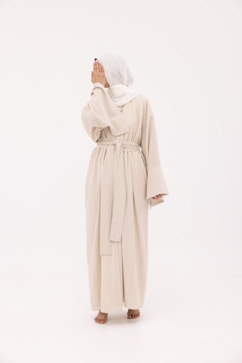 Abaya Déborah en Lin beige rayé
