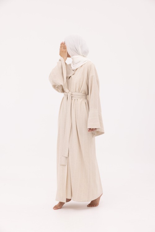 Abaya Déborah en Lin beige rayé