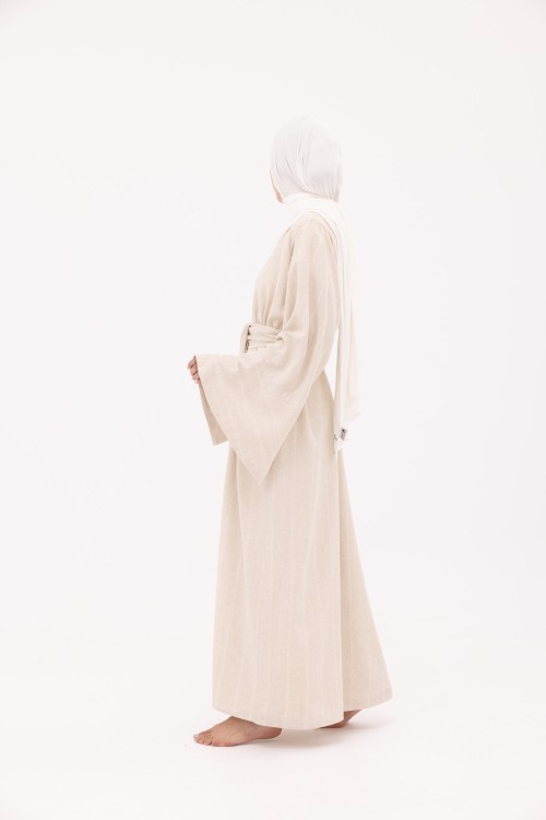 Abaya Déborah en Lin beige rayé
