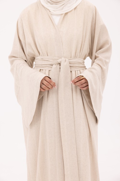 Abaya Déborah en Lin beige rayé