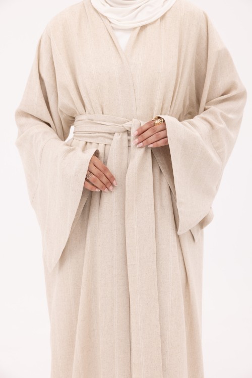 Abaya Déborah en Lin beige rayé