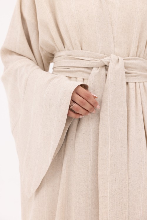 Abaya Déborah en Lin beige rayé