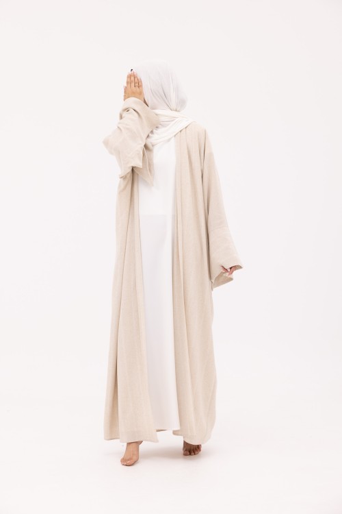Abaya Déborah en Lin beige rayé