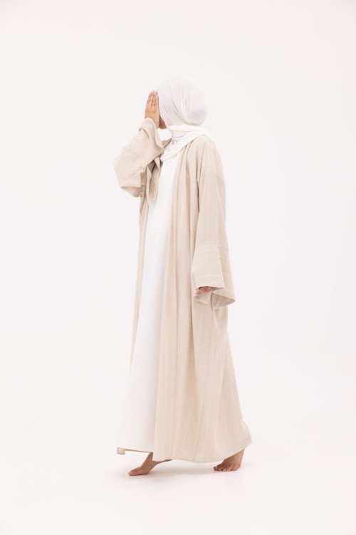 Abaya Déborah en Lin beige rayé