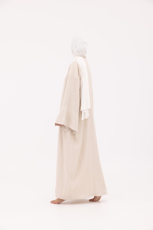 Abaya Déborah en Lin beige rayé