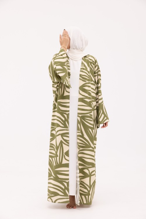 Abaya Déborah en Lin imprimé olive