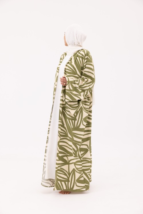 Abaya Déborah en Lin imprimé olive
