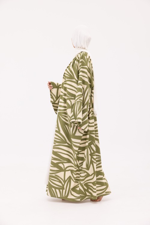 Abaya Déborah en Lin imprimé olive
