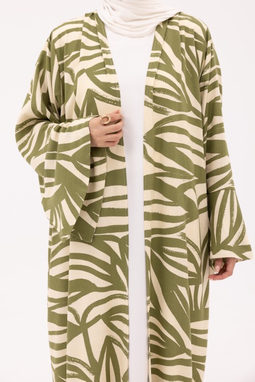 Abaya Déborah en Lin imprimé olive