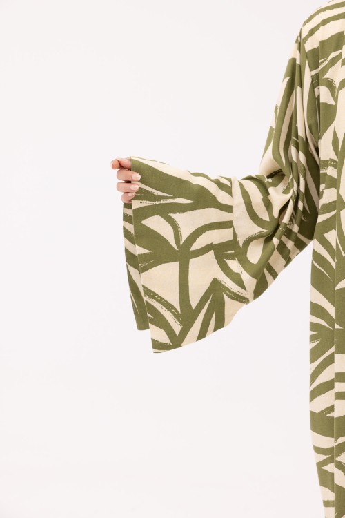 Abaya Déborah en Lin imprimé olive