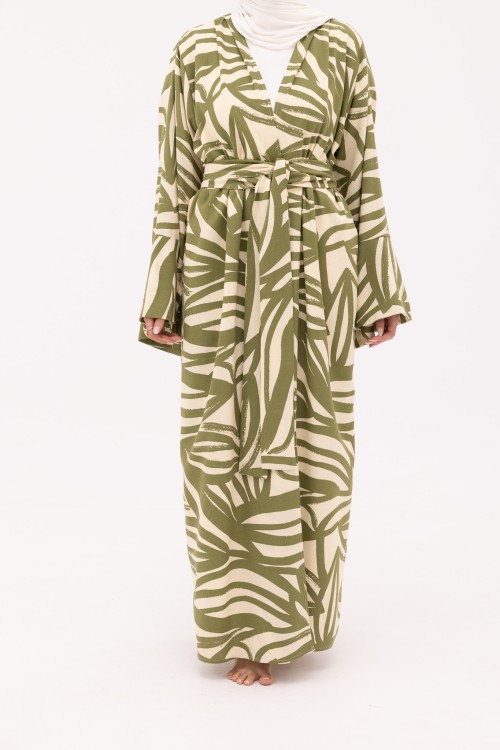 Abaya Déborah en Lin imprimé olive