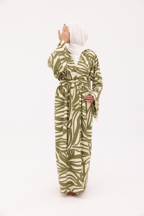 Abaya Déborah en Lin imprimé olive
