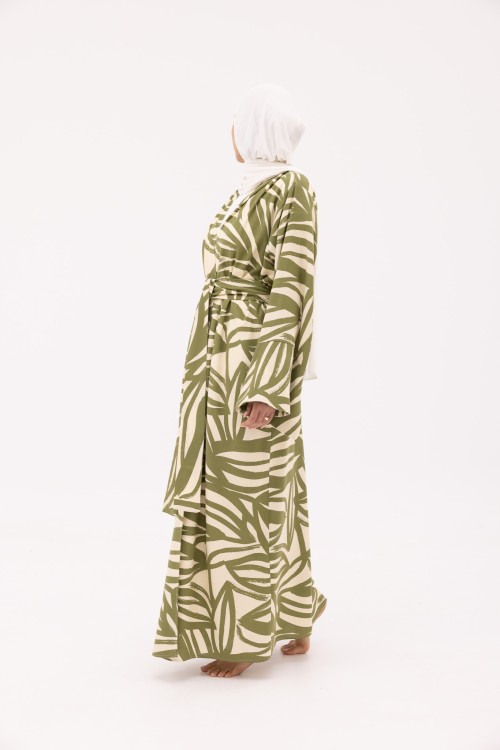 Abaya Déborah en Lin imprimé olive