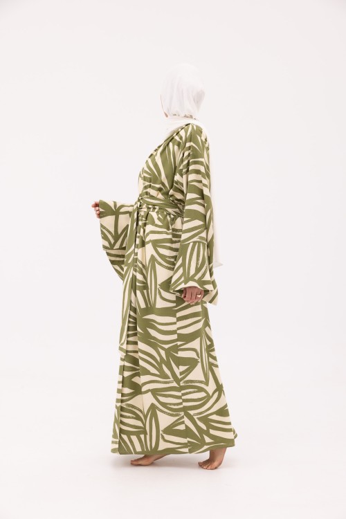 Abaya Déborah en Lin imprimé olive