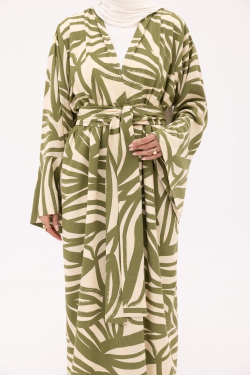 Abaya Déborah en Lin imprimé olive