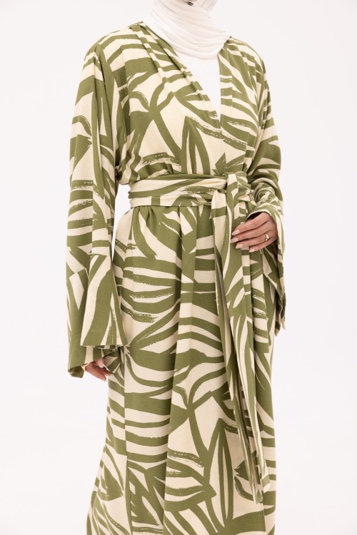 Abaya Déborah en Lin imprimé olive
