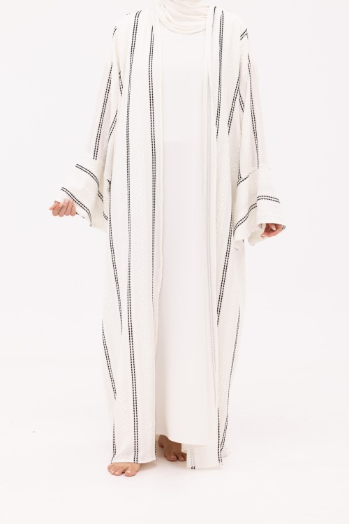 Abaya Déborah blanche rayée