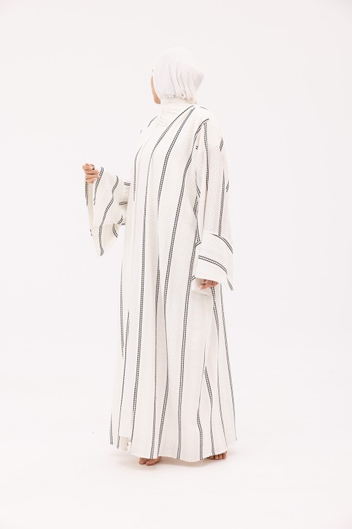 Abaya Déborah blanche rayée