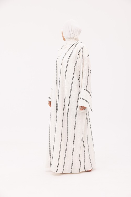 Abaya Déborah blanche rayée