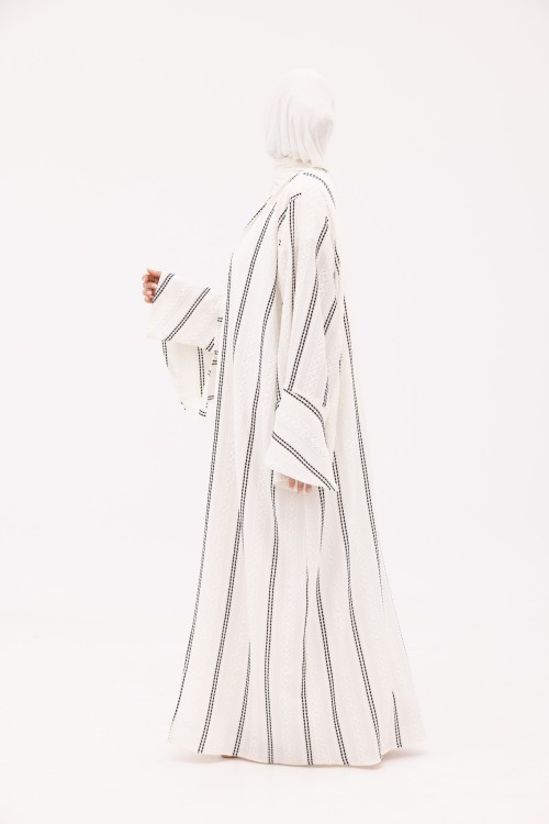 Abaya Déborah blanche rayée