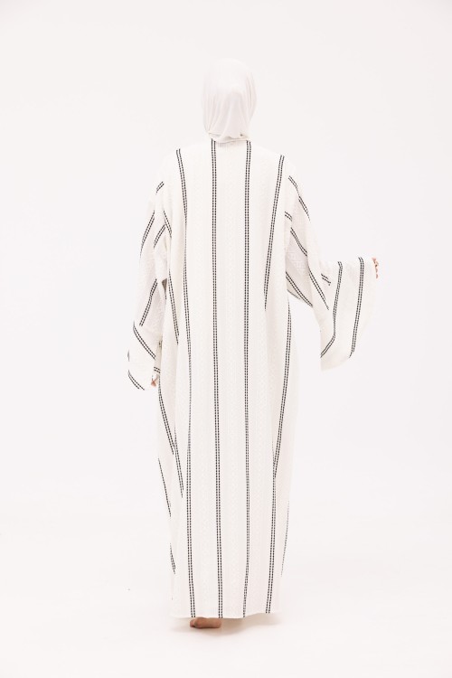 Abaya Déborah blanche rayée