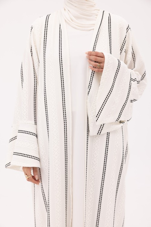 Abaya Déborah blanche rayée