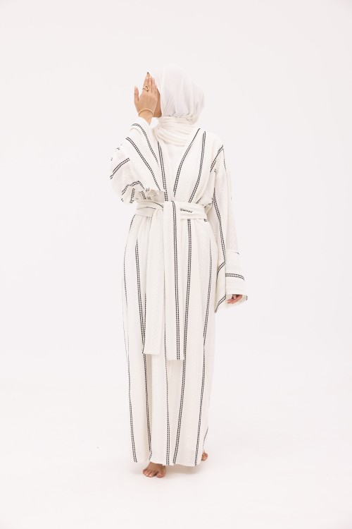 Abaya Déborah blanche rayée