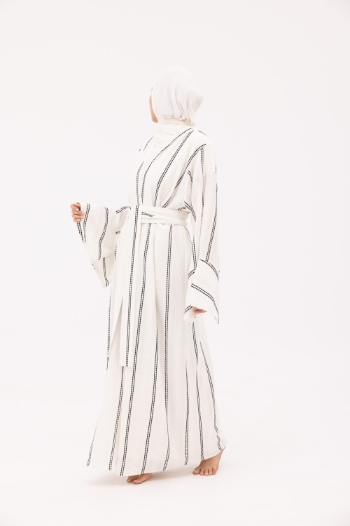 Abaya Déborah blanche rayée