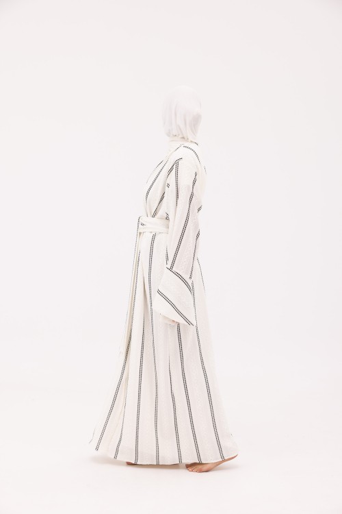 Abaya Déborah blanche rayée