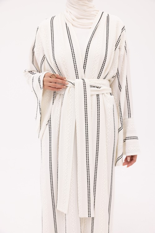Abaya Déborah blanche rayée