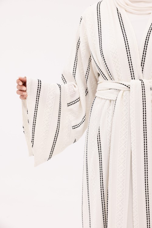 Abaya Déborah blanche rayée