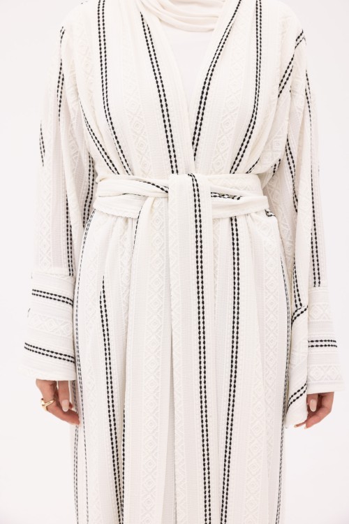 Abaya Déborah blanche rayée