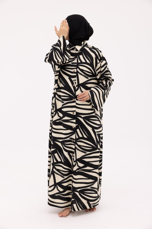 Robe Chemise Larissa en Lin imprimé noir