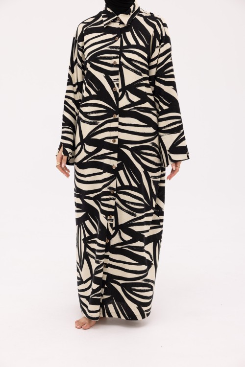 Robe Chemise Larissa en Lin imprimé noir
