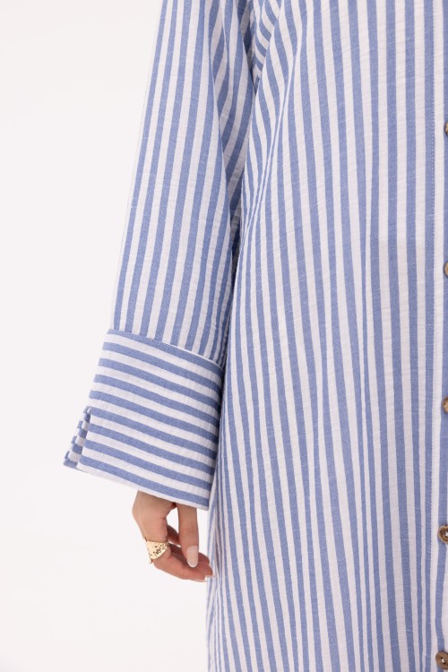 Robe Chemise Larissa en Lin rayé bleu