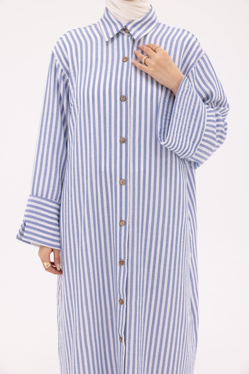 Robe Chemise Larissa en Lin rayé bleu