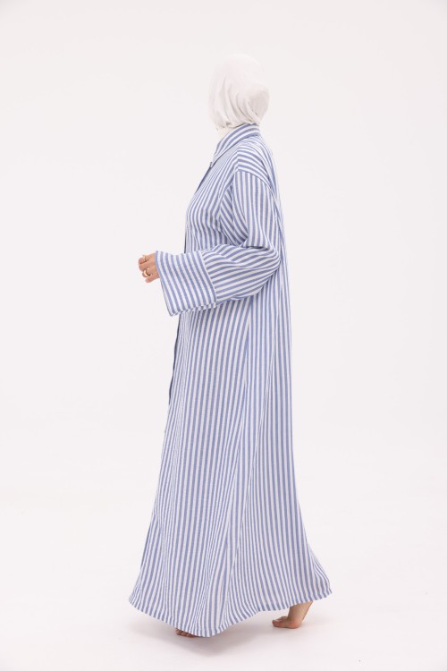 Robe Chemise Larissa en Lin rayé bleu